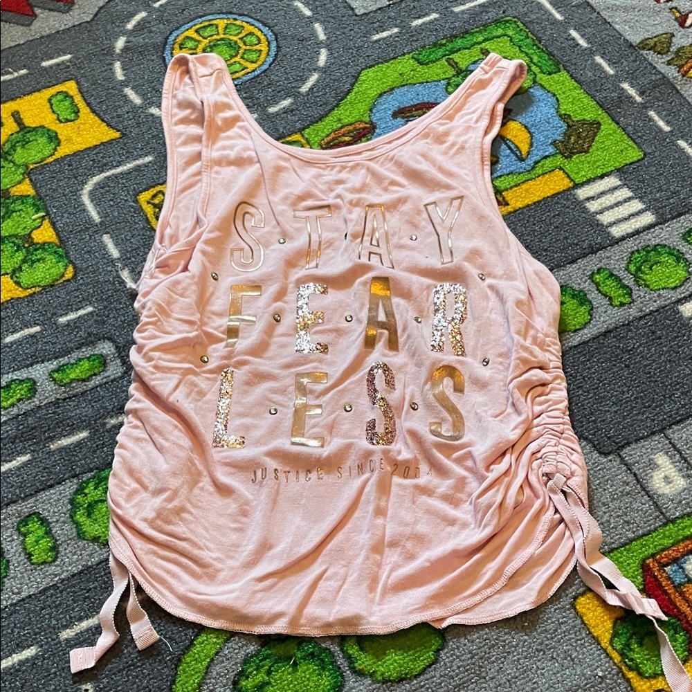 Justice Light Pink 'Stay Fearless' Sequin Tank with Side Ties